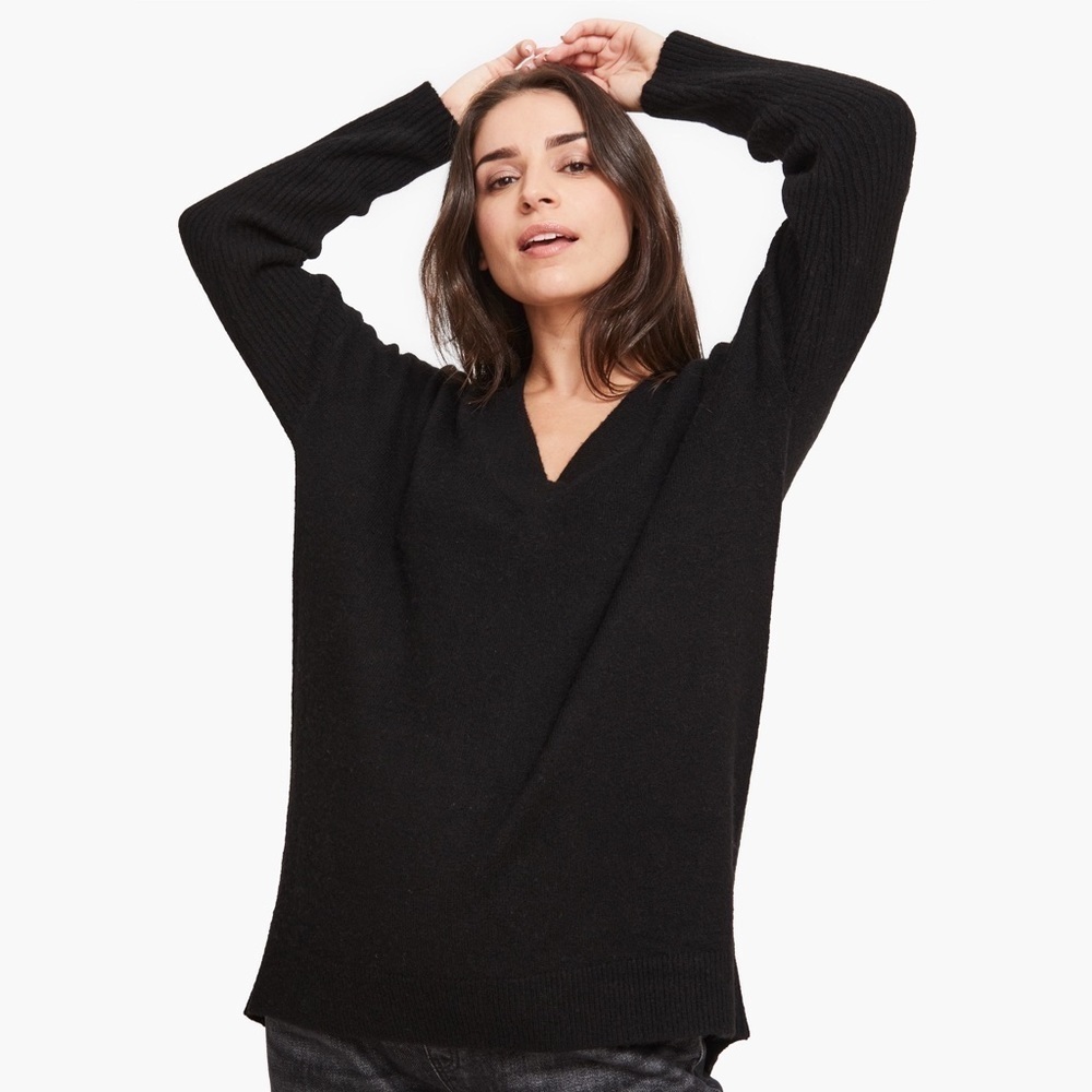 HATCH The Eva V-Neck Nursing Friendly Black Camel Wool Sweater Size XS 0